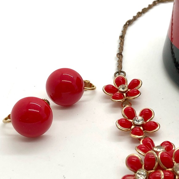 Vintage Red Flower Necklace & Retro Jewelry Lot - Picture 14 of 16
